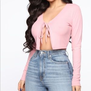 Long sleeve, front tie crop top